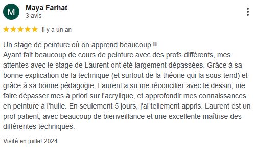 Avis 5/5 élève peinture huile
